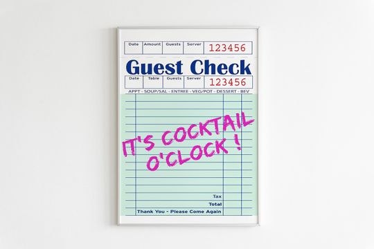 Discover Guest Check Cocktail O'clock Poster