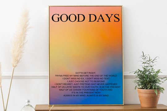 Discover Good Days Print SZA Poster Music Song Lyrics Poster