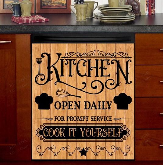 Discover Kitchen Dishwasher Cover - Farmhouse Kitchen, Open Daily