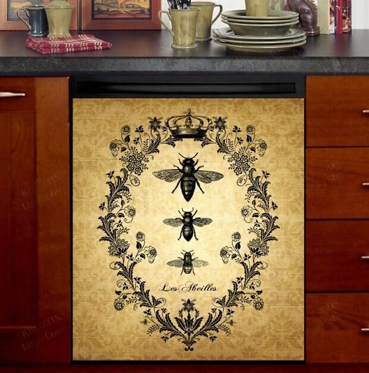 Discover Kitchen Dishwasher Cover - Vintage Bees and Flower
