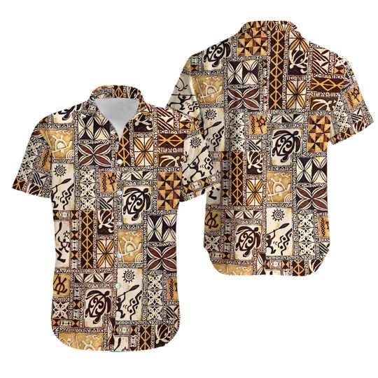 Discover Mens Cotton Button Down Aloha Shirt- Tapa, Made In Hawaii