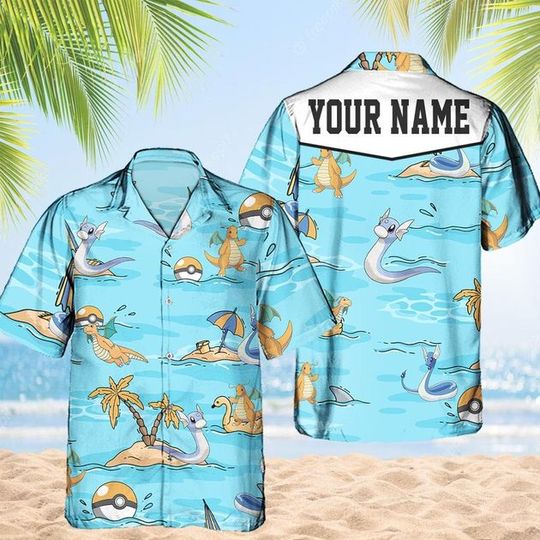Discover Custom PKM Dratini Hawaiian Pattern Hawaii Shirt, Aloha Anime Dragonair Button Up Shirt