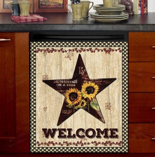 Discover Kitchen Dishwasher Magnet Decor Cover - Cream Color Sunflower Barn Star