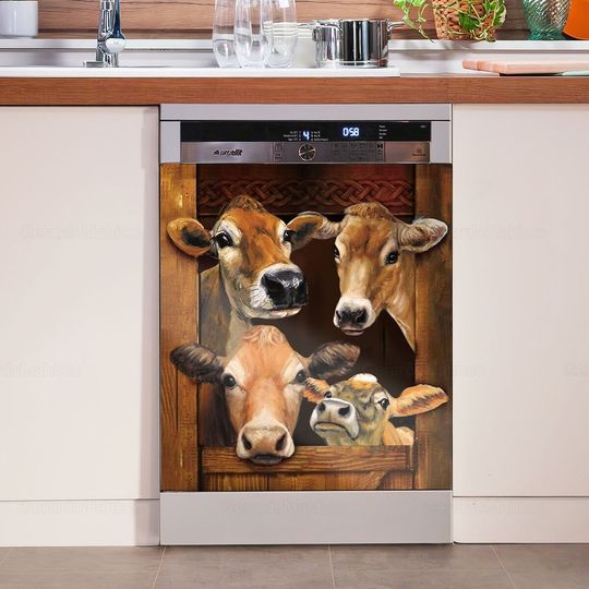 Discover Cow Dishwasher Cover with Farm Stickers