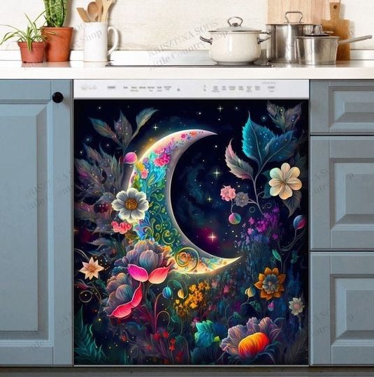 Discover Kitchen Dishwasher  Cover - Bohemian Flower Moon