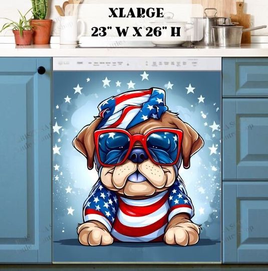Discover Kitchen Dishwasher Cover - Cute American Patriot Puppy