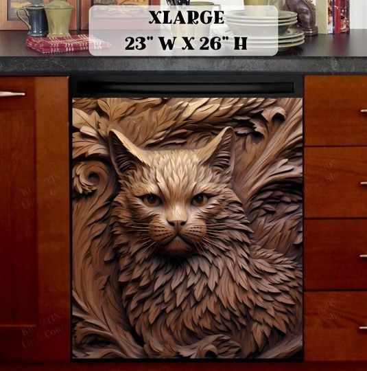 Discover Kitchen Dishwasher  Cover - Beautiful Tooled Leather Cat