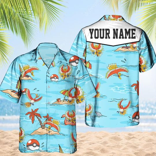 Discover Custom PKM Ho-oh Hawaiian Pattern Hawaii Shirt, Aloha Anime Ho-oh Button Up Shirt