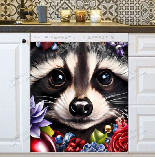 Discover Kitchen Dishwasher Cover - Cute Raccoon Face