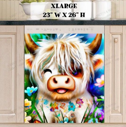 Discover Kitchen Dishwasher  Cover - Winking Highland Baby Cow