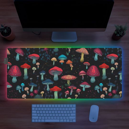 Discover Fungal Wonderland Desk Mat, Gaming LED Mouse Pad