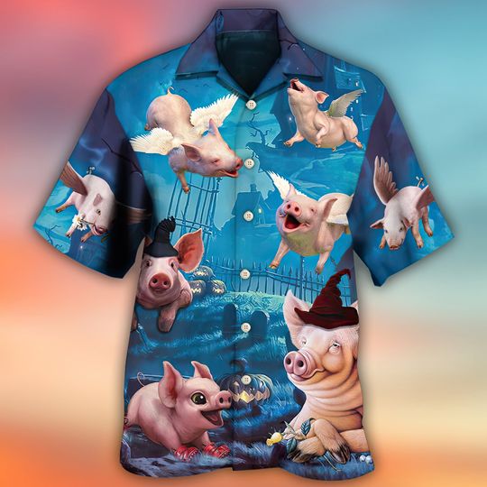 Discover Halloween Pig Fly Pumpkin Scary Hawaiian Shirt