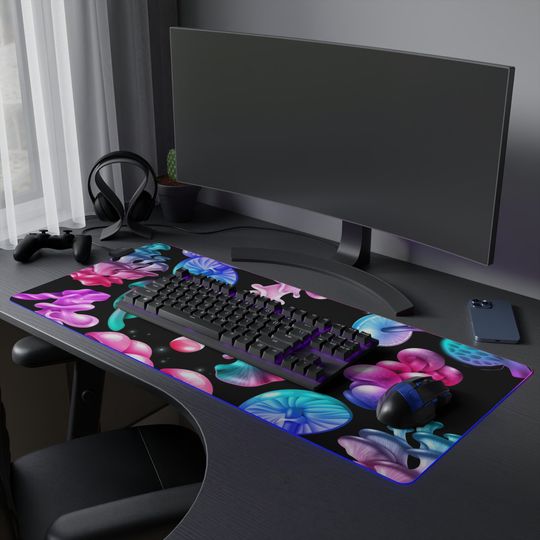 Discover Neon Mushrooms  print LED Gaming Mouse Pad