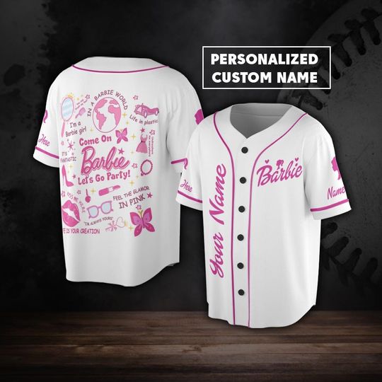 Discover Custom Name Barbie Baseball Jersey, Come On Let's Go Party