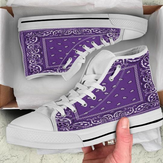 Discover Purple Bandana Style Women's High Top Shoes With White Soles, High Top Sneakers