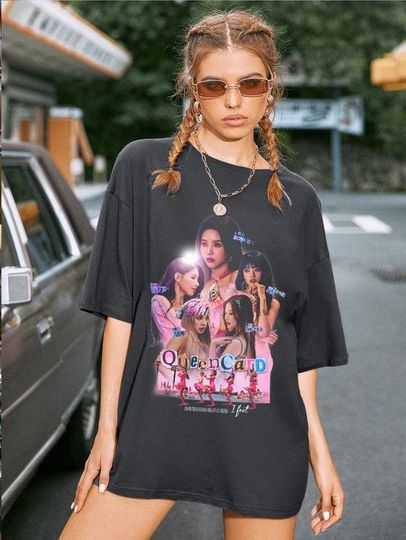 Discover G-IDLE Vintage Queencard Shirt - 2023 World Tour Merchandise