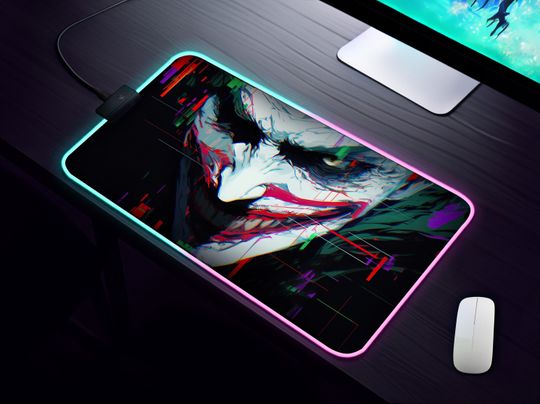 Discover The Joker Smiling Glitch LED RGB Gaming Mouse Pad