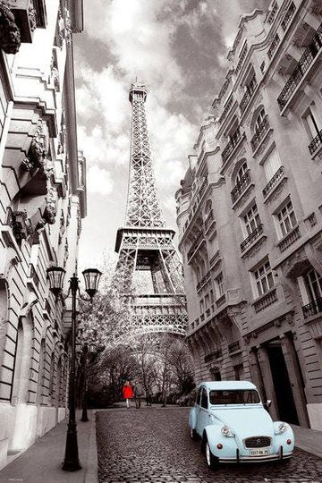 Discover Paris - Red Girl, Blue Car - 24x36" Poster