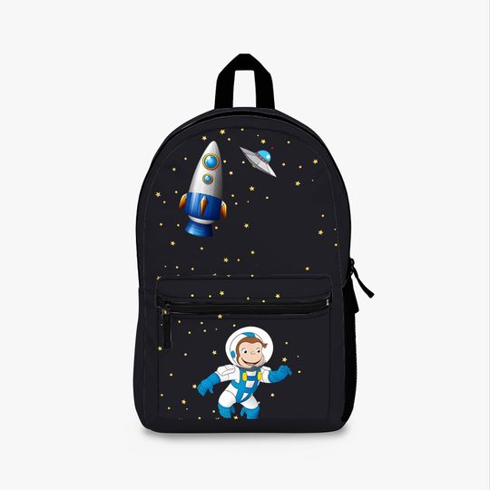 Discover George the curious monkey astronaut cartoon in space scene Backpack