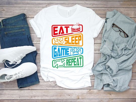 Discover Eat Sleep Game Repeat T-Shirt, Youtuber Gamer Shirt
