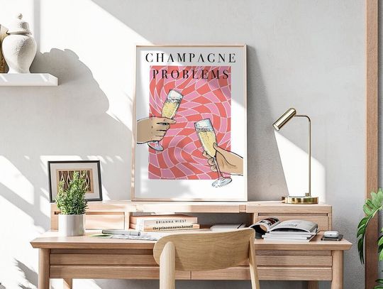 Discover Champagne Problems Print, Peach Pink Girly Wall Art