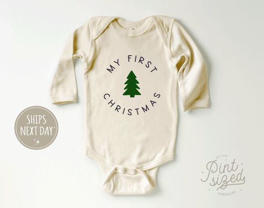 Discover My First Christmas Baby Onesie - Cute Modern Christmas Baby Onesie