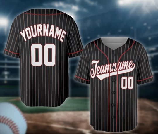 Discover CUSTOM Black Red PINSTRIPE JERSEY, Personalized Baseball Team Name