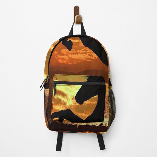 Discover CHARMING HORSE THAT REARS UP ON A ROMANTIC SEA AND CLOUDY SUNSET Backpack
