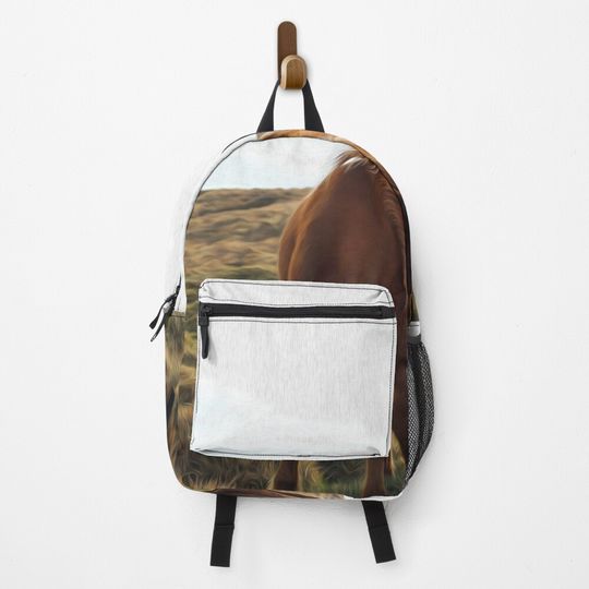 Discover Animals Horses Beautiful Manes Grazing Haystack  Backpack