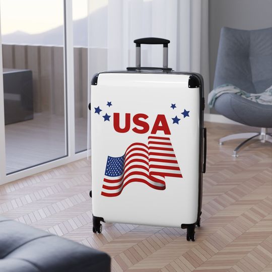 Discover Suitcase usa flag 4th July America