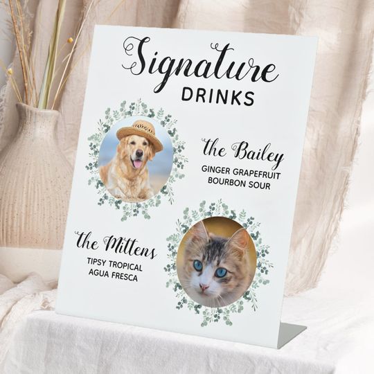 Discover Signature Drinks Pet Wedding Photo Pedestal Sign