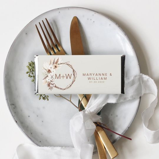 Discover Personalized Pampas Floral Monogram Wedding Bar Favors