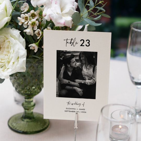 Discover Minimal Black White Calligraphy Script Photo Table Number
