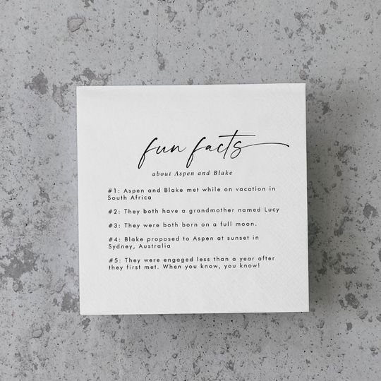 Discover Modern Script Fun Facts Wedding Napkins