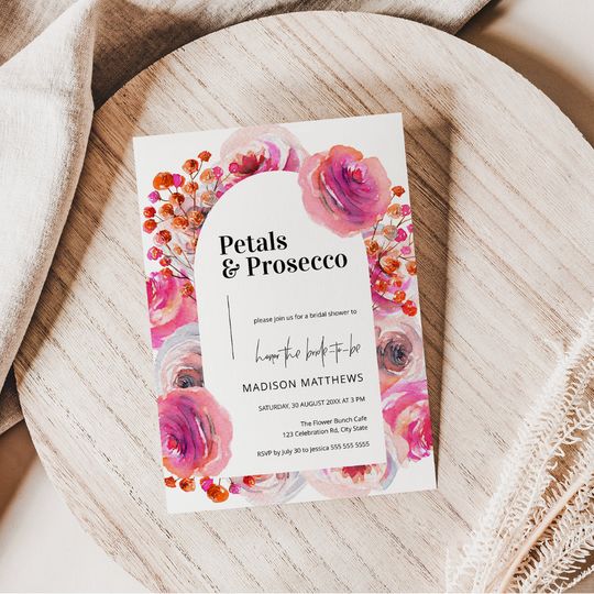Discover Petals & Prosecco Floral Arch Summer Bridal Shower Invitation