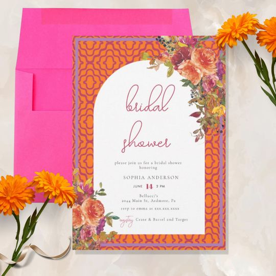 Discover Watercolor Floral Magenta Fuchsia Bridal Shower Invitation