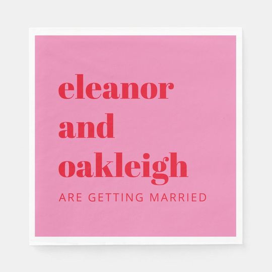 Discover Bold Typography Bright Pink and Red Modern Wedding Napkins