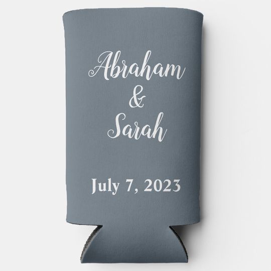 Discover Funny Dusty Blue and White Wedding Seltzer Can Cooler