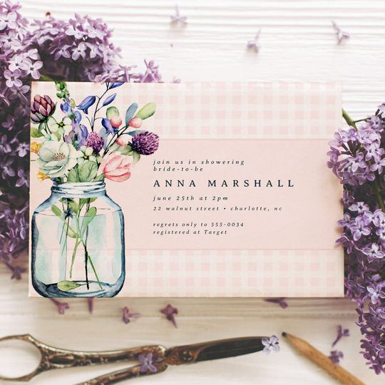 Discover Rustic Wildflower Mason Jar Picnic Bridal Shower Invitation