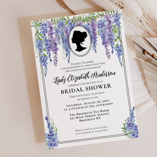 Discover Vintage Purple Florals Bridgerton Bridal Shower Invitation