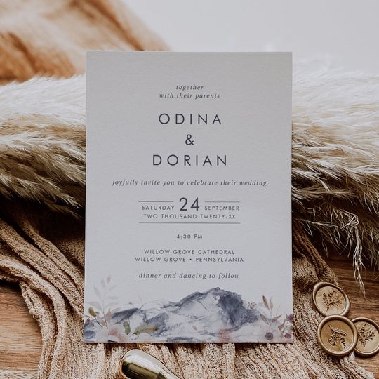 Discover Simple Floral Mountain All In One Wedding Invitation
