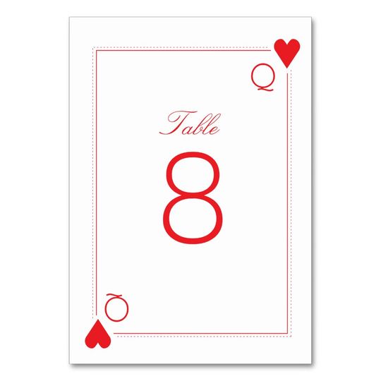 Discover Casino Wedding Table Number Card - Hearts