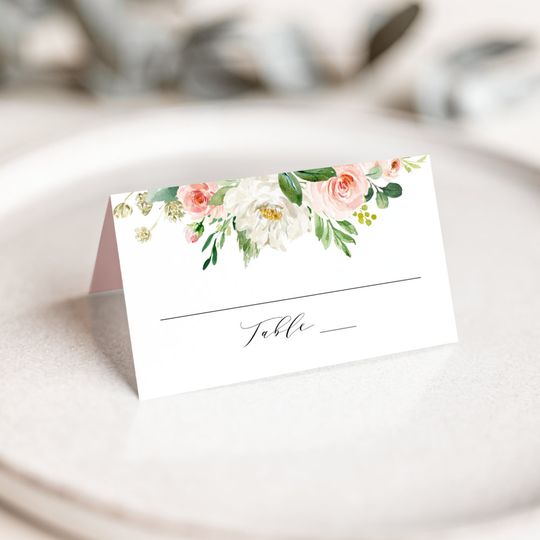 Discover Pack of 25 Cards Elegant Blush Pink Floral Personalized Wedding Place Card
