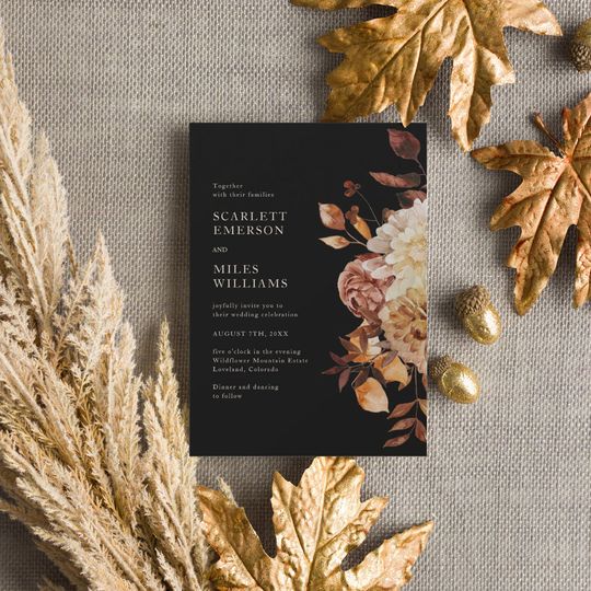 Discover Elegant Black Fall All In One Wedding Invitation