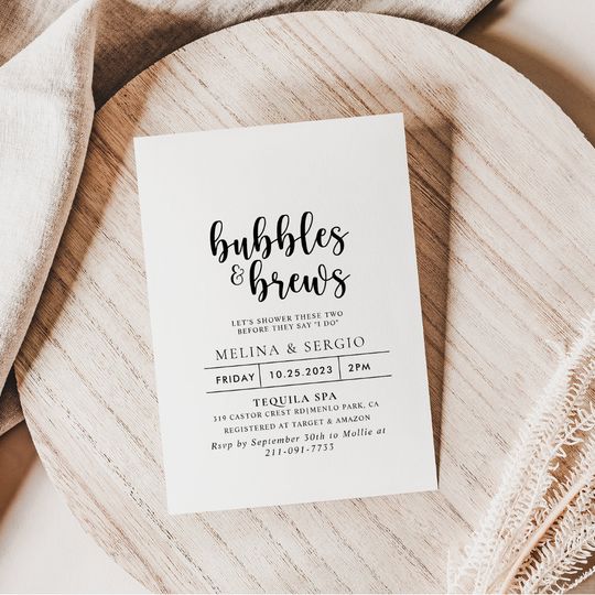 Discover Calligraphy Classic Bubbles &Brews Bridal shower  Invitation