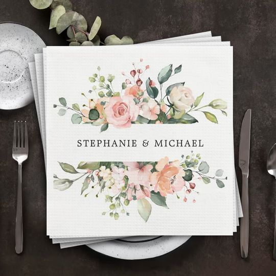 Discover Pastel Pink Blush Rose Floral Botanical Wedding Napkins