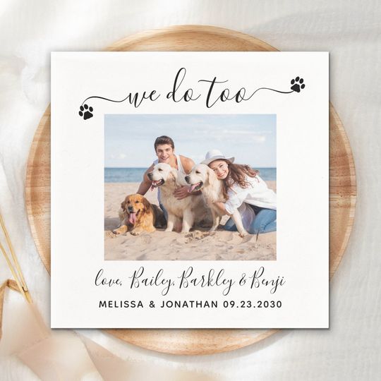 Discover Modern We Do Too Custom Dog Photo Pet Wedding Napkins