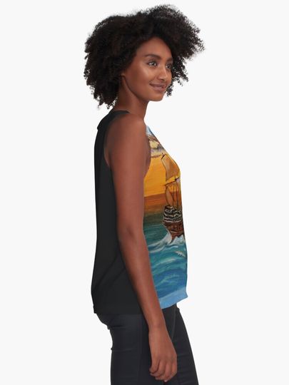 Discover Sunset sailing ship on the sea | Sleeveless Top