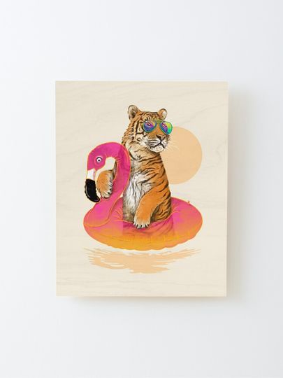 Discover Chillin, Flamingo Tiger | Mounted Print