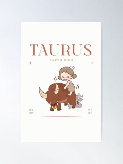 Discover Cute Taurus Zodiac Earth Sign Kawaii Astrology Funny Horoscope Art Poster Notebook Journal Card | Poster